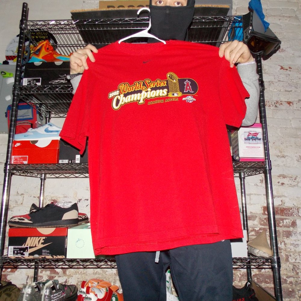 VINTAGE NIKE ANAHEIM ANGELS 2002 WORLD SERIES T-SHIRT RED Baseball MLB Jersey